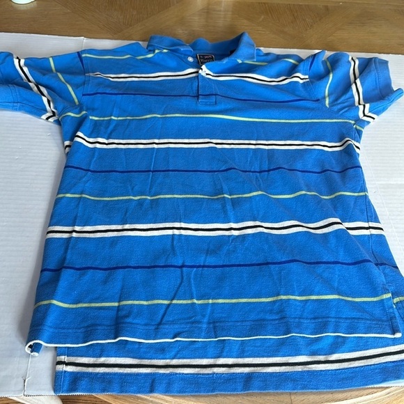 T. Harris London Mens Polo Golf Shirt Short Sleeve Blue Striped Size Medium - Picture 1 of 7